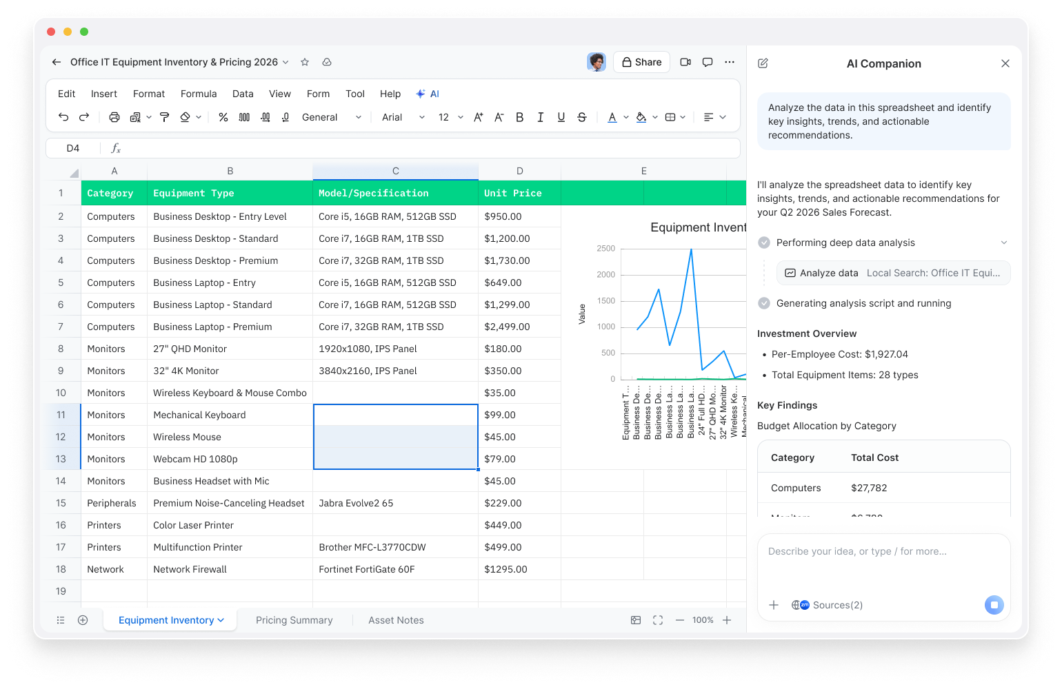 An image of Zoom AI Sheets
