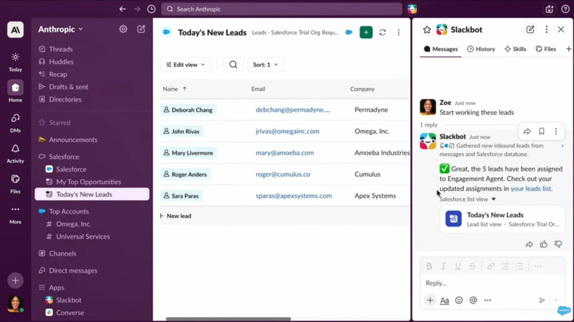 A screenshot of Slack for Salesforce